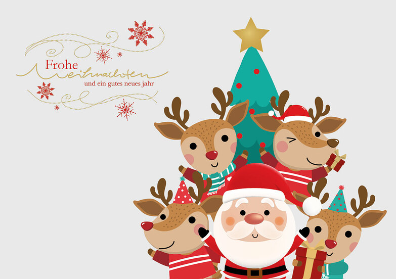 Weihnachtskarte: Lustiges Weihnachtsmann-Team