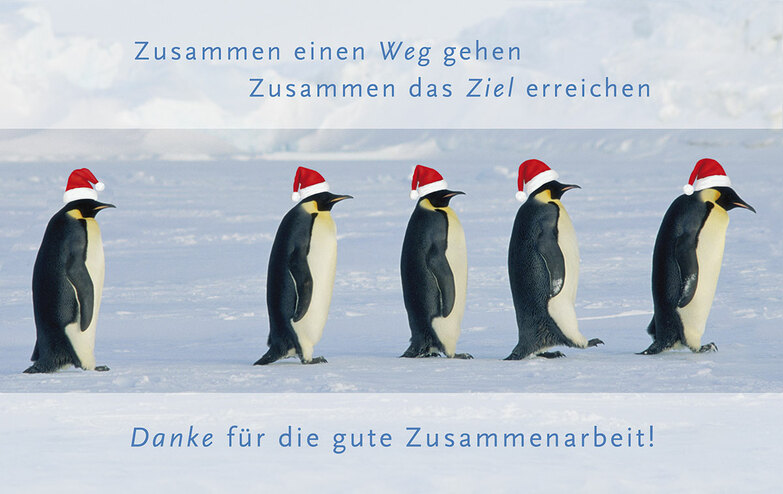 Weihnachtskarte: Pinguinmarsch