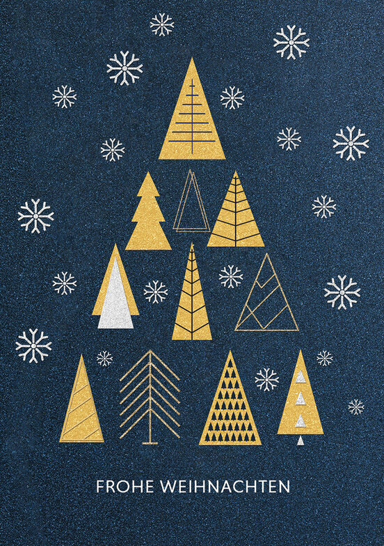 Weihnachtskarte: Baumpyramide in gold