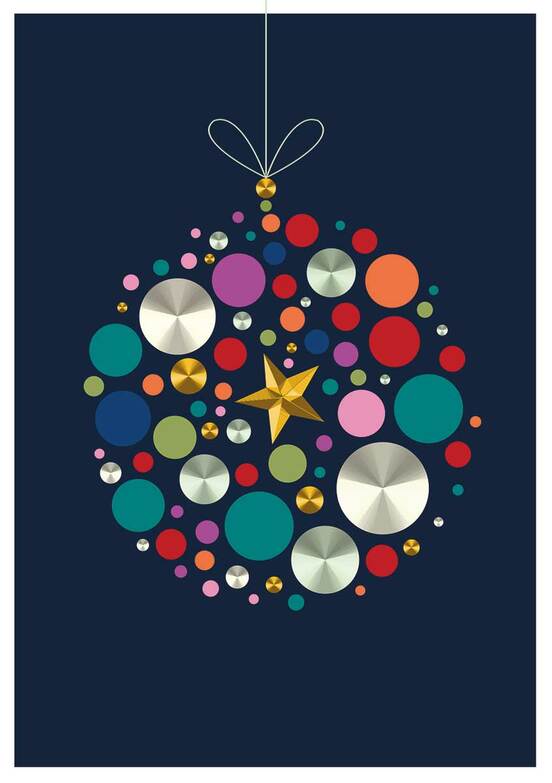 Weihnachtskarte: Bunte Kreise in der Kugeln