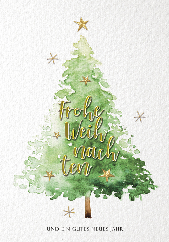 Weihnachtskarte: Tannenbaum mit Gold